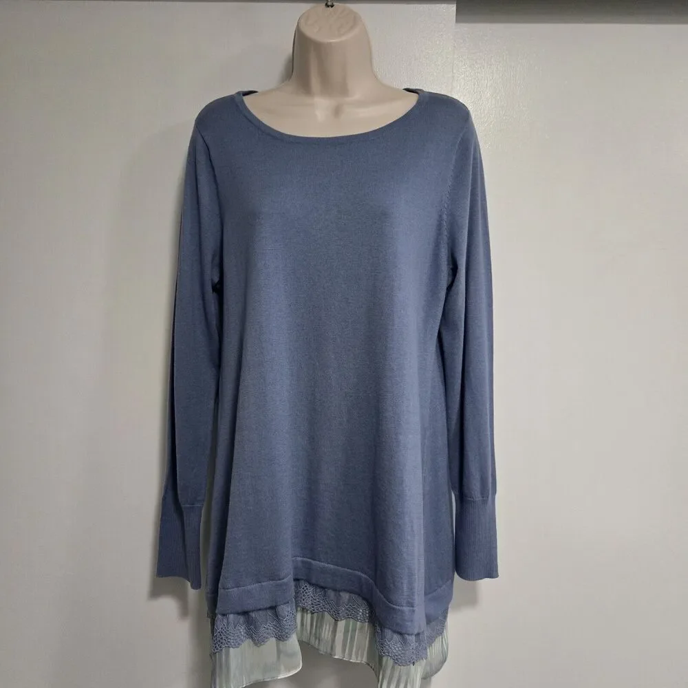 LOGO by Lori Goldstein Size M Blue Cotton Cashmere Tunic‎ Sweater A272837 QVC